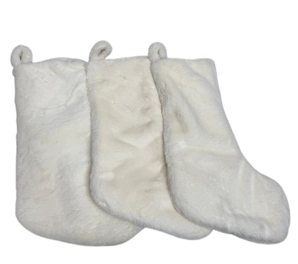 Novogratz Lot of 3 Fuzzy Christmas Stocking White Fluffy Faux Fur 22" Plush